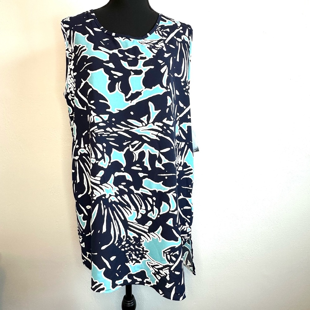 Clara SunWoo NWT Clara Sun Tunic Side Vent Blue Geometric Print Size Small
